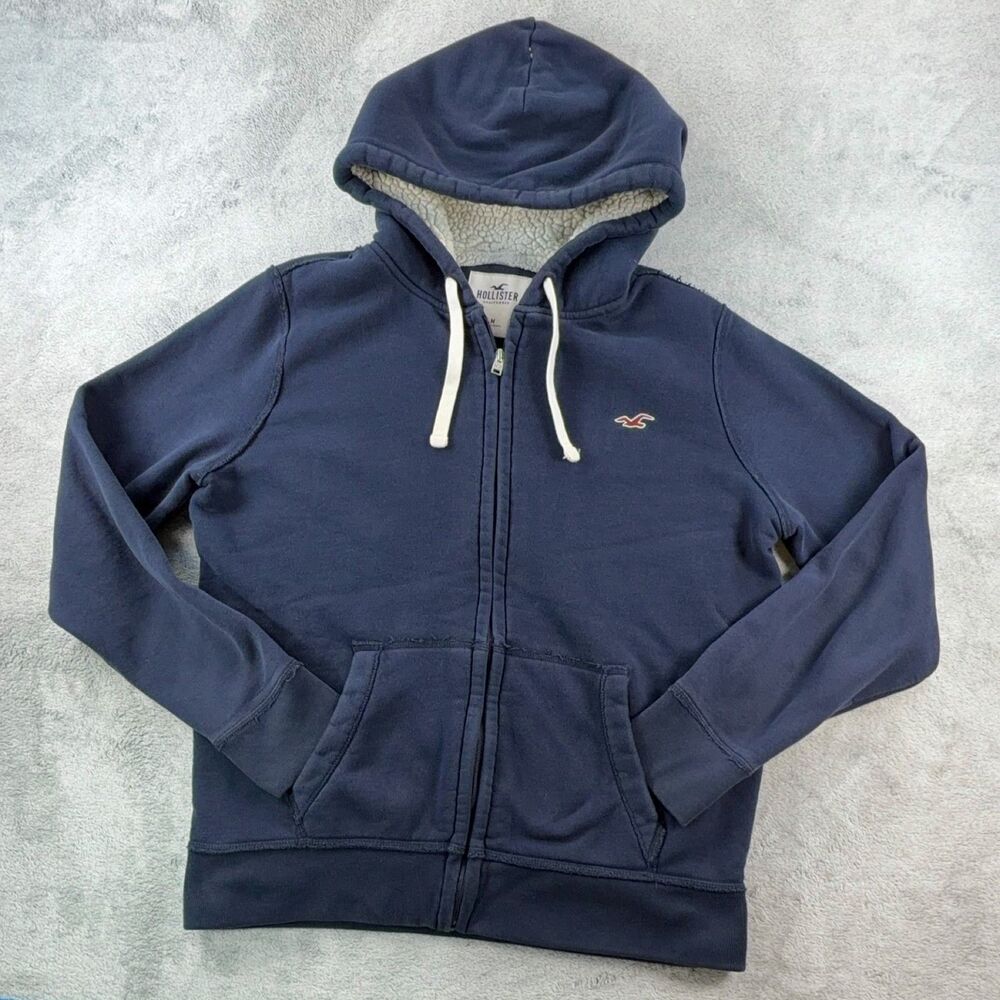 Hollister Full Zip Hooded Sweatshirt Women's Plus M Navy Blue Faux Fur Hoodie